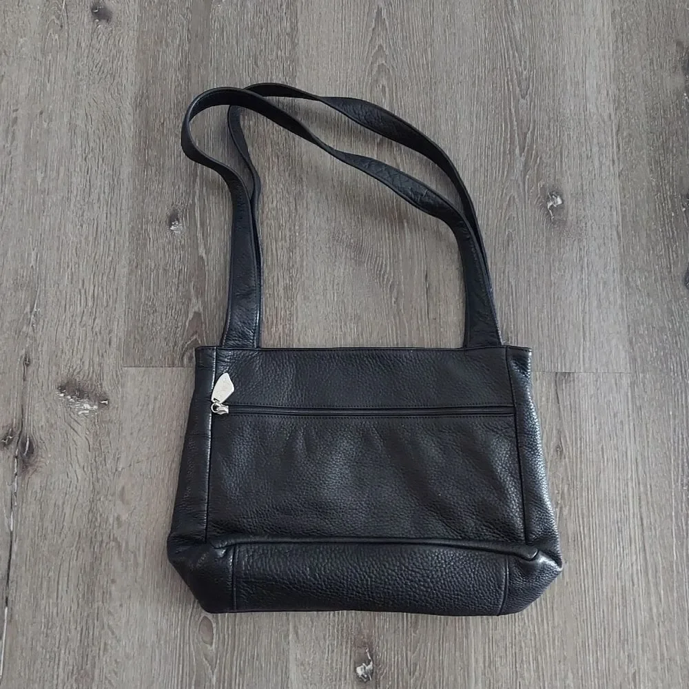 Libaire Brand Made in USA Black Large Pebbled Leather Shoulder Bag